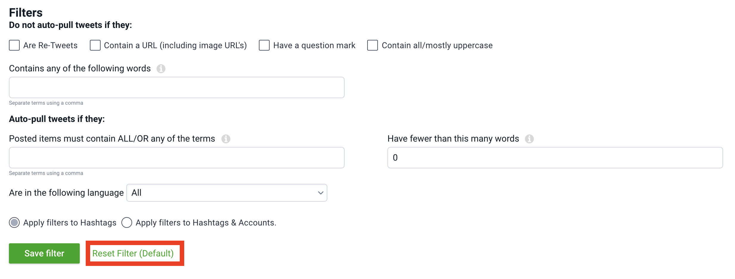 Filter Tweets that are Automatically Pulled into Your Stream